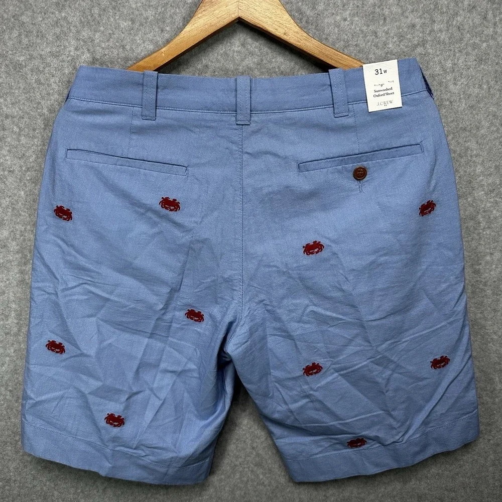 J.Crew Oxford Shorts Mens 31 Blue Red Crab Embroidered 9